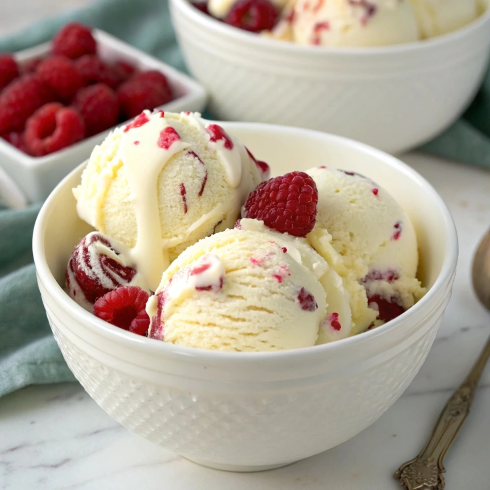 white chocolate raspberry truffle ice cream