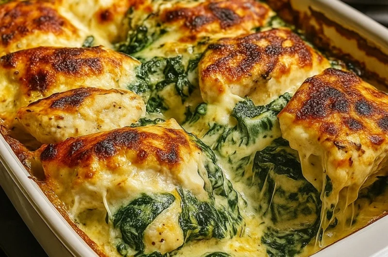 Creamy & Cheesy Spinach Chicken Casserole (Easy, Healthy & Meal Prep Friendly!)