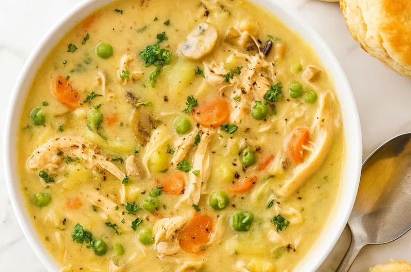 One-Pot Creamy Chicken Pot Pie Soup (Quick & Healthy-ish)